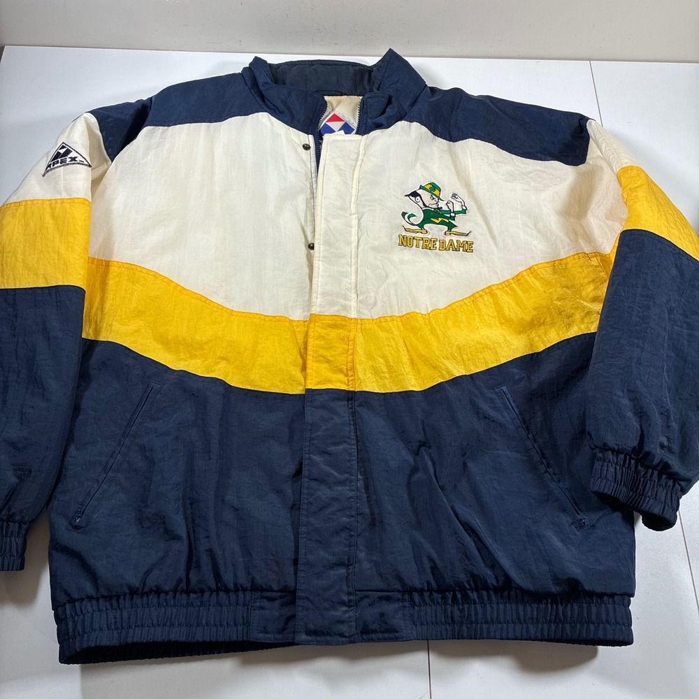 Vintage 90s Apex One Notre Dame Jacket XL Colorblock Puffer Fighting Irish Y2K